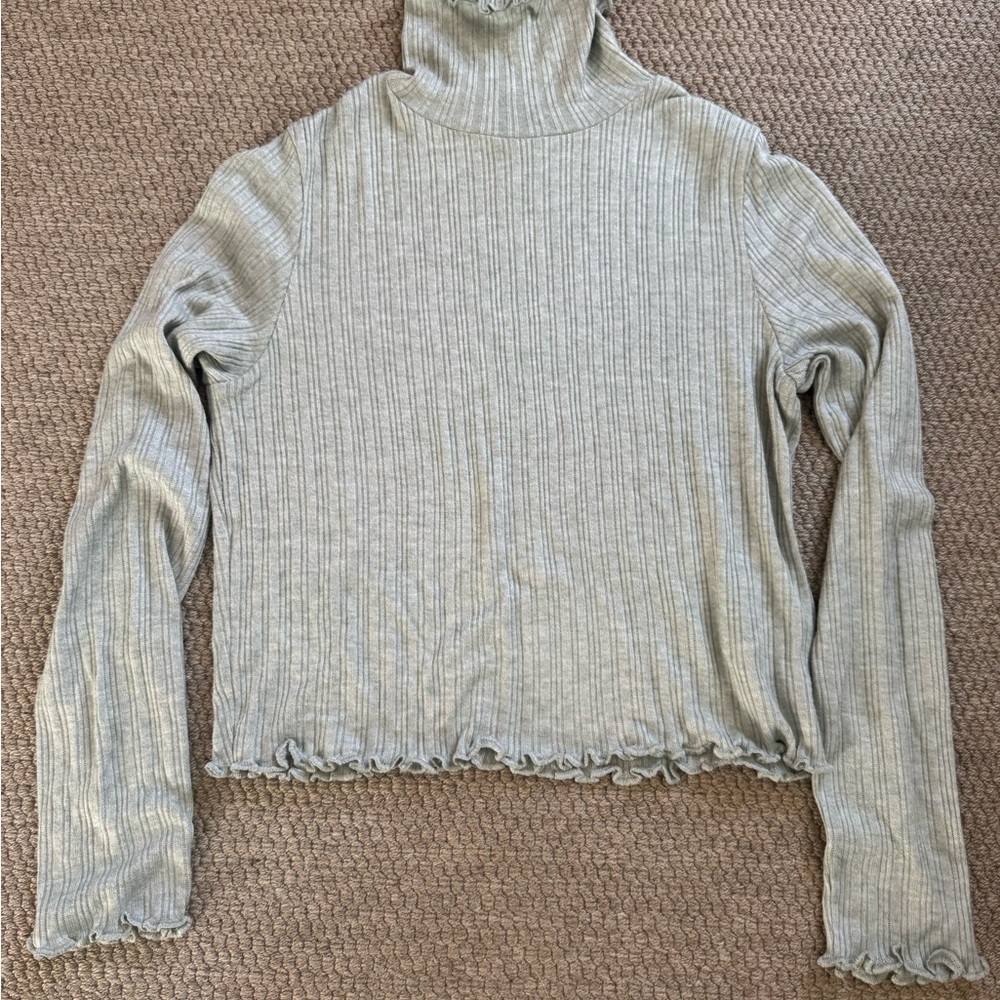 Madewell Ribbed Long Sleeve Turtleneck Crop Top in Frosted Sage - Picture 2 of 7